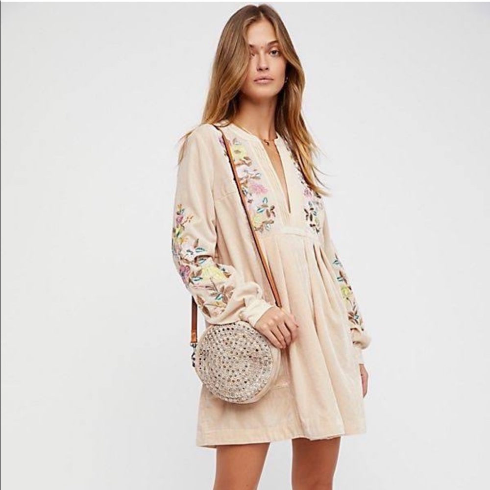 FREE PEOPLE Mia Embroidered VELVET Dress Bohemian Rich BOHO Hippie Vibes